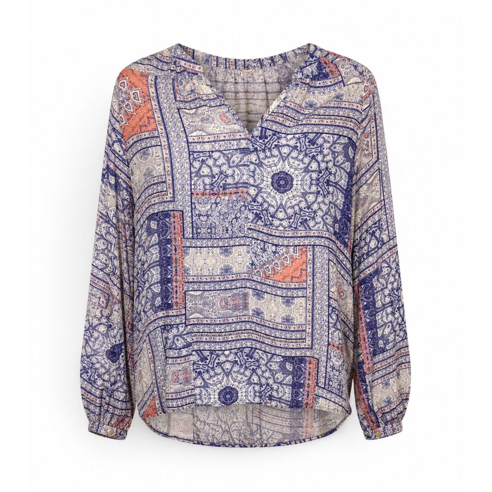 Christian Siriano XL Boho Patchwork Print Blouse Sheer Long Sleeve Top